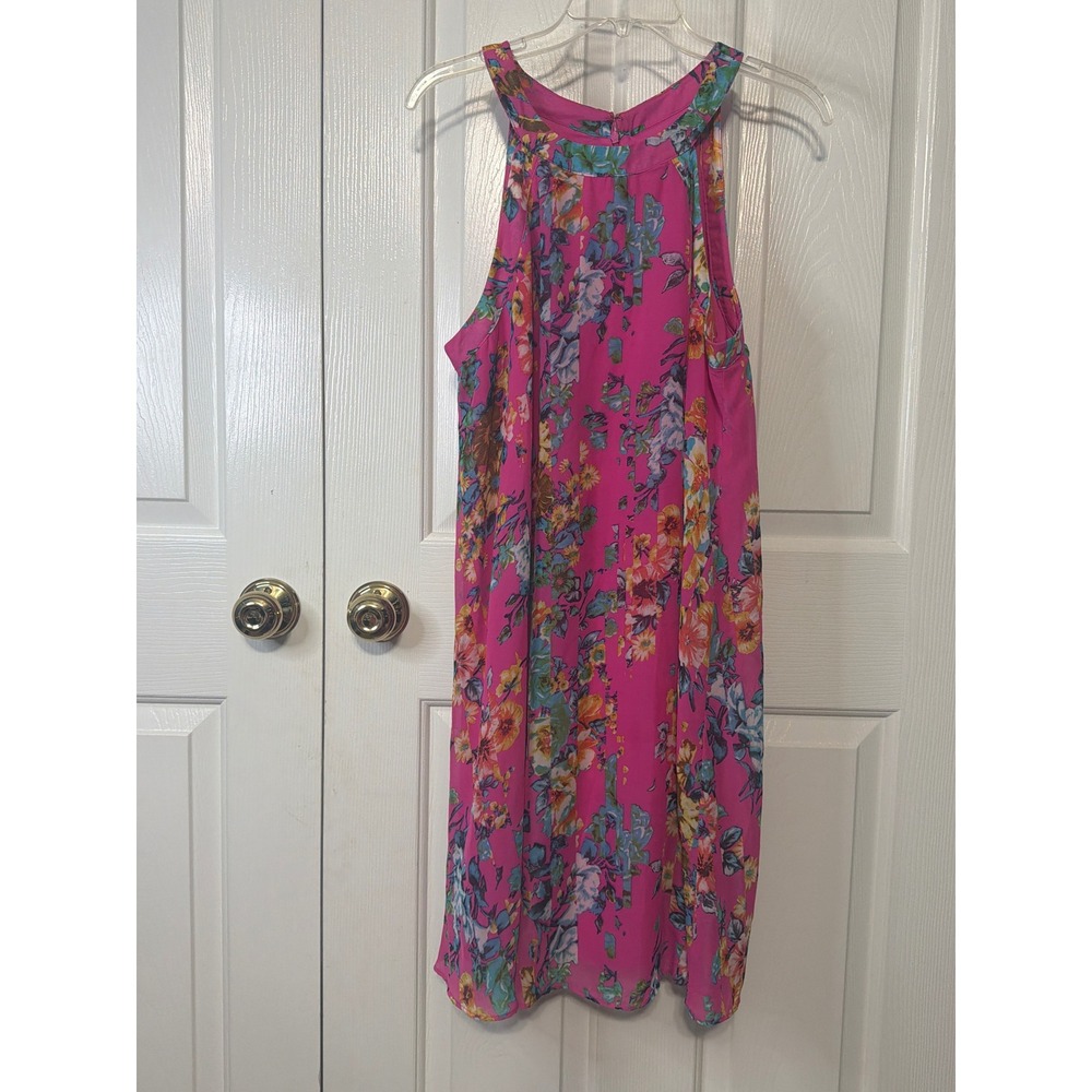 Betsey Johnson Pink Floral Halter Shift Dress Womens Size 12 Sleeveless Mini